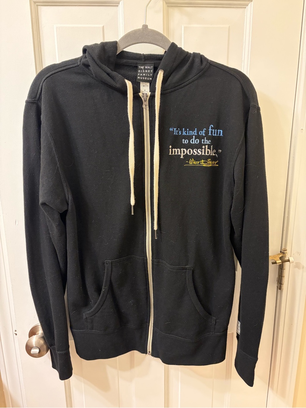 Disney Black Zip-Up Hoodie with Cream Drawstrings